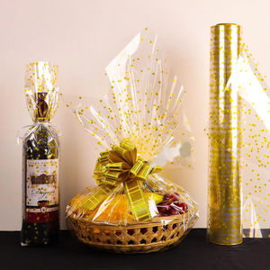 34 \ "X 120 ft rotolo avvolgente a pois in oro 3Mil rotolo di pellicola in plastica per regalo - Product Image 4