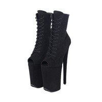 Bottes à lacets respirantes en PU de 23 cm avec bout ouvert et fermeture éclair latérale pour la danse sur barre et les spectacles en boîte de nuit, emballage OEM, vente en gros