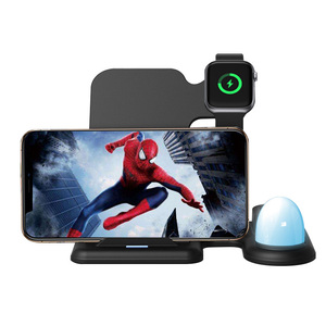 شاحن لاسلكي ذكي 4 في 1 بقوة 15 واط، محطة شحن سريعة للحاسوب المحمول والهاتف والساعة وسماعات الأذن مع إضاءة ليلية، مدخل 5 فولت/2 أمبير - Product Image 5