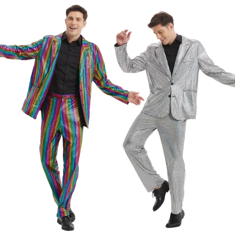 Erkek cadılar bayramı disko lazer pullu Suit kostüm için tüm ints' gün TV & film Inspired parti elbise erkek top takım elbise