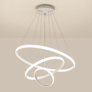 Décoration d'intérieur, lampe moderne, salon, hôtel, luminaire suspendu circulaire, design à 3 anneaux, acrylique doré, lustre rond LED de luxe - Product Image 4