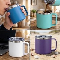 Tasses de voyage 14oz 12oz avec logo personnalisé, en acier inoxydable 304 à double paroi, isolées sous vide, pour le camping, le voyage, le café, avec poignée