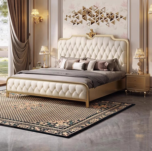 Cama de Madera Maciza con Acabado en Cuero de Estilo Americano, Cama Doble de Estilo Europeo, Juego de Muebles para Recámara Principal - Product Image 4