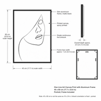 Impression sur toile encadrée 45x60cm, art minimaliste en ligne, visage de femme noir et blanc, art mural pour salon, chambre à coucher