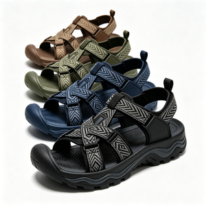 Sandalias de exterior con correa tejida jacquard personalizadas OEM/ODM, puntera cerrada, hebilla ajustable, entresuela gruesa con amortiguación de ondas, antideslizantes y resistentes. - Product Image 2
