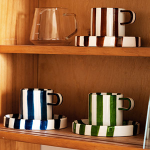 Tasse à eau en céramique de style nordique rétro, tasse à lait en céramique, tasse à cappuccino, tasse à café avec assiette à dessert - Product Image 5