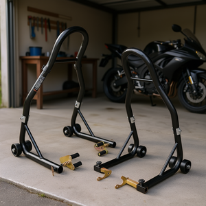 Support de moto noir 850 lb pour Yamaha, Honda, Kawasaki, Suzuki, support de levage robuste avec fourche, pour roues avant et arrière - Product Image 2