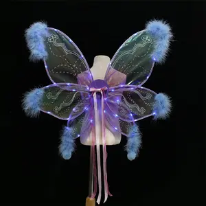 Pafu Carnaval Festa Maquiagem Costume Props Angel Wings com luzes LED Borboleta Pena Asas