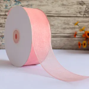Colorful organza ribbon roll decorating gift warp glitter wire silk ribbon flower gifts baking packing DIY Accessories
