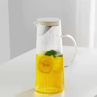 Jarra de Agua de Vidrio de Gran Capacidad, Estilo Moderno, Resistente al Calor, de Vidrio Borosilicato, Color Ámbar Gris Claro, con Asa