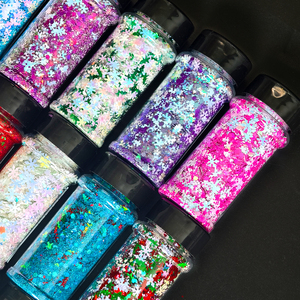 Entrepôts américains 24 bouteilles Ensemble <span class=keywords><strong>de</strong></span> paillettes <span class=keywords><strong>de</strong></span> Noël Holographique Chunky Mix Snowflake Tree Heart Star Pentagram Cosmetic Laser Sequins - Product Image 1