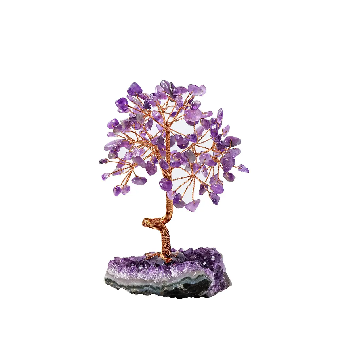 Wholesale Natural Healing Crystal Hot Sales Amethyst Cluster Base Tree Handmade Carved Amethyst Lucky Tree For Decor