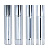 Bouteille pompe airless en plastique et aluminium brossé argenté de 100 ml avec impression sérigraphique pour sérum, huile, lotion et cosmétiques pour soins de la peau