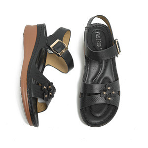Sandalias de cuña florales para mujer, con punta redonda suave, tacones de plataforma informales de verano - Product Image 5