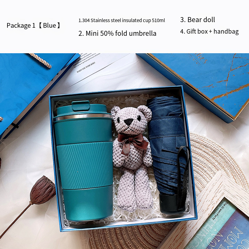 Thermos cup + doll + umbrella(blue)