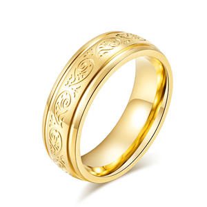 Men's Titanium Steel <b>Ring</b> Gold Color Plant Pattern Wedding Band Fashion Jewelry - Product Image 1