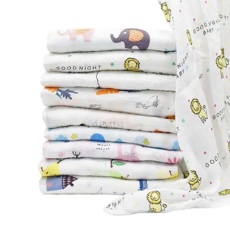 Hot Sale 100% cotton baby swaddle blanket 110*120cm Custom Printed infant baby wrap set animal bamboo baby blankets