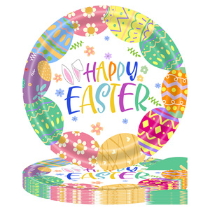 Nouvel ensemble décoratif de fête de Pâques pour enfants avec un lapin, comprenant une nappe jetable <span class=keywords><strong>multicolore</strong></span>, un plateau en <span class=keywords><strong>papier</strong></span> et des serviettes en <span class=keywords><strong>papier</strong></span> - Product Image 3