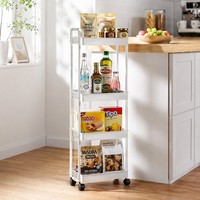 Chariot de rangement mobile à roulettes en plastique, étagère de cuisine sur pied à quatre niveaux, chariot de rangement multi-niveaux