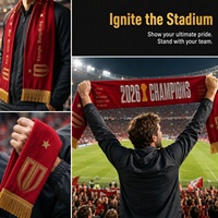Écharpe de supporter de football en velours, brodée, avec franges dorées, pour événements sportifs et championnats
