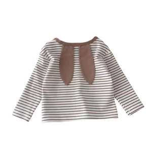 Hauts à manches longues pour bébés, nouveau style printemps/été, t-shirt rayé avec oreilles de lapin pour garçons et filles, pull en coton, vêtements pour bébés - Product Image 6