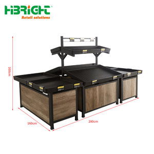 Premium Wooden Grain Supermarket Vegetable Display <b>Rack</b> Multi-Tier Luxury Fruit Island <b>Shelf</b> for Grocery Store - Product Image 1