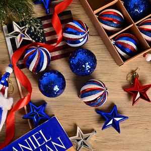 Boules décoratives suspendues personnalisées XM0122D, faites à la main, en plastique moderne, 2 couleurs, pour la fête de l'Indépendance et Noël, directement de l'usine - Product Image 4