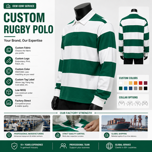 Maglia da Rugby Personalizzata OEM per Uomo, T-Shirt Oversize Pesante, <span class=keywords><strong>Polo</strong></span> a Righe, Vestibilità Ampia, Maglietta in Cotone a Maniche Lunghe Stile Streetwear - Product Image 6