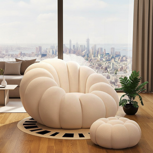 Venta Directa: Sofá Seccional de Diseño Nórdico Moderno de Lujo, Sofá Individual Redondo de Tela con Otomana para Sala de Estar - Product Image 2