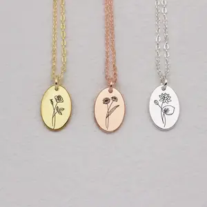 Custom Tiny Birth Flower Pendant Necklace Wild Flowers Memorial Women 925 Sterling Silver Floral Necklace