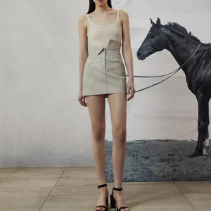 Falda Corta de Piel de Oveja Auténtica con Diseño de Cintura Alta Personalizada 2316, <span class=keywords><strong>Minifalda</strong></span> de <span class=keywords><strong>Cuero</strong></span> Genuino - Product Image 2