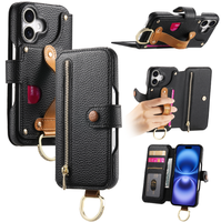Étui portefeuille de luxe en cuir litchi avec support et porte-cartes pour iPhone 16 Plus Pro Max