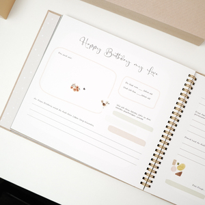 Libro de Recuerdos de Lino con Logotipo Personalizado, Feliz Cumpleaños Mi Amor, con Papel Dorado y Caja de Regalo a Juego - Product Image 3
