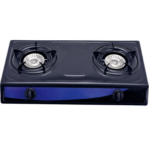 Table de cuisson à gaz portable ZGBES à double brûleur, surface en plastique noir, allumage piézoélectrique, commande par bouton, pour usage domestique - Product Image 1