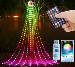 发光二极管幻影月亮五角星瀑布灯RGB彩色流水圣诞庭院装饰流水灯串