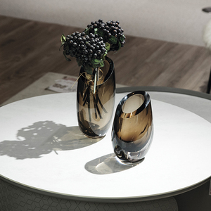 Brown Color Home Tea <b>Table</b> Big Art Ware Striped <b>Tall</b> Cylinder Glass Vase Decor - Product Image 3