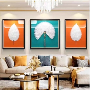 Sala de estar física tridimensional decoración moderna minimalista tríptico Bodhi hoja pintura hecha a mano obras de arte - Product Image 6