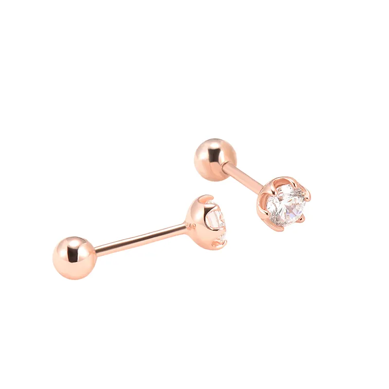 Clous d'oreilles en or Rose 18K, 4,5mm x 2, boucles d'oreilles rondes en diamant de forme brillante avec boule à vis, bijoux en or véritable pour bébé