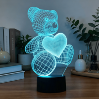Nouvelle Lampe LED USB 3D Illusion Créative Personnalisable avec Photo, Motif Ours Adorable, pour Chambre d'Enfant, Base de Table/Bureau en Acrylique 7/16, Idéale pour Noël