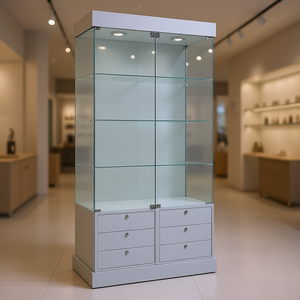 Meuble bas H2O Showcase, 75 cm de large, 190 cm de haut, gris clair, verre trempé, portes à charnières verrouillables, 6 tiroirs - Product Image 3