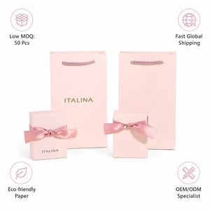 Pink Custom Jewelry Paper <b>Box</b> <b>Gift</b> Packaging Lid and Base Ribbon Bow Necklace <b>Earring</b> Presentation <b>Box</b> - Product Image 6