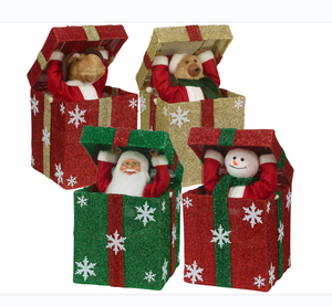 Scatola Regalo Decorativa Natalizia con Babbo Natale e Pupazzo di Neve Animato, Musica e Luci - Product Image 1