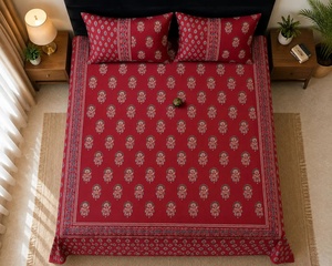 <b>King</b> <b>Size</b> Floral Cotton <b>Sheet</b> Set Red Botanical Bed Linen Soft Cotton Bedsheet Bedroom Decor Flat <b>Sheet</b> with Pillow Cover - Product Image 6