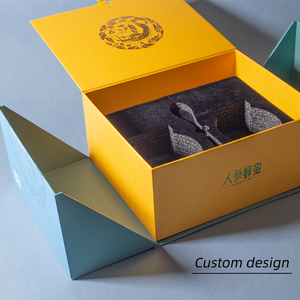 Boîtes cadeaux en carton rigide recyclables de luxe à double porte avec logo bronzé personnalisé pour aliments, boissons, pots de miel, avec insert - Product Image 3
