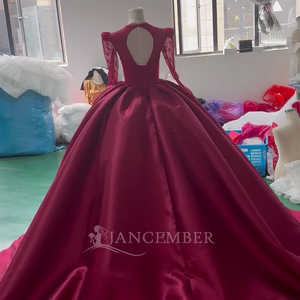 Pour Jancember AXS06 Satin Rouge Soirée Robe De Bal Simple Doux Style Long Train Naturel Taille Perles Appliques Cristal pour - Product Image 5