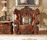 Canapé de salon sectionnel de luxe de style royal européen, en bois de chêne massif, sculpté vintage, en cuir véritable marron, avec éponge, 1+2+3 places