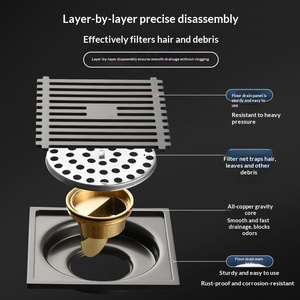 Siphon de sol anti-odeur en acier inoxydable 304 sur mesure, gris anthracite, avec noyau tout cuivre, double usage pour salle de bain et douche - Product Image 3