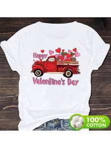 T-shirt da donna per San Valentino, vestibilità ampia, stampa grafica, camion rosso vintage, cuori, girocollo in cotone estivo, manica corta - Product Image 3