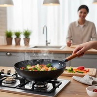 Granit Antihaft-Wok 30cm Tiefe Kochpfanne mit Glasdeckel, Dampfauslass, Holzgriff und Aufhängeöse für Familienküche