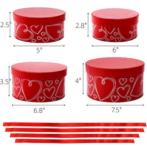 กล่องของขวัญกลมแข็งสีแดง B683พร้อมฝาปิดกล่องใส่ดอกไม้ซ้อนกันได้สำหรับจัดงานแต่งงานวาเลนไทน์ - Product Image 4